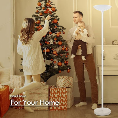 30W Torchiere Floor Lamp - 3600LM Super Bright LED Floor Lamp, 71 Inch Stepless Dimmable Standing Lamp with 3000K Lighting, Rotary Switch, Tall Metal Torch Floor lamps for Living Room/Bedroom (White)