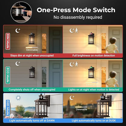 Adjustable Sensitivity Motion Sensor Outdoor Lights, 2 Packs Oil Rubbed Bronze Exterior Lighting Fixtures with Gold Trim, ORB Outdoor Garage Lights Wall Mount for House, Garage, Doorway, Coach