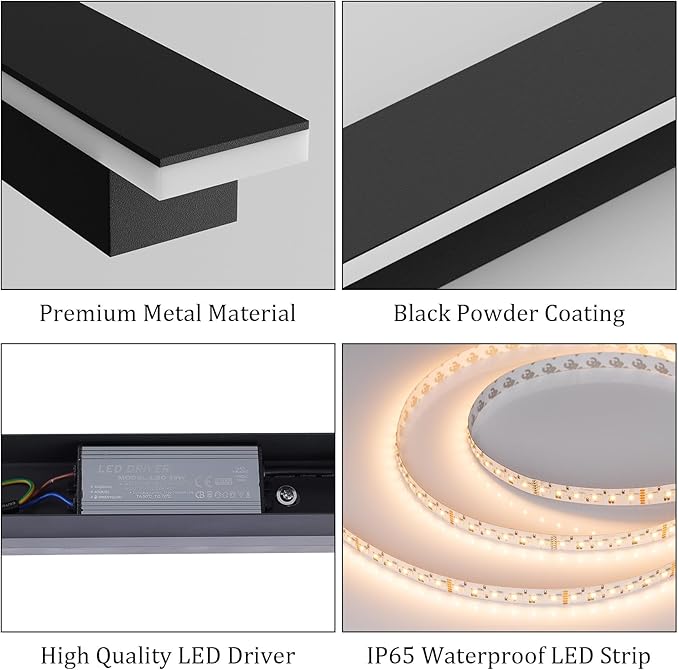 2 Pack 47.2In Long Outdoor LED Wall Lights IP65 Waterproof Black Modern Exterior Light 3000K for Courtyard Patio Porch