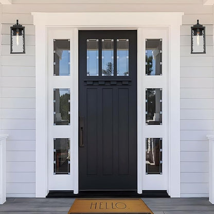Outdoor Wall Light Fixture, Modern Black Exterior Wall Lantern with Water Ripple Glass, Farmhouse Vintage Waterproof Wall Sconce Porch Light for Patio, Garage, Front Door, Garden, Yard, 2Pack