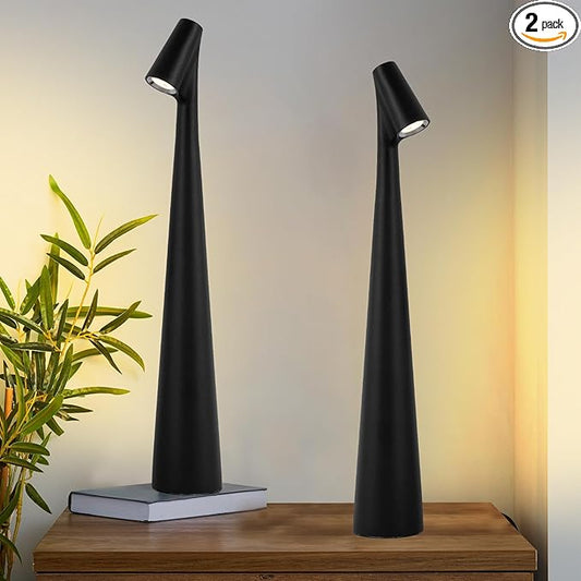 Black Set of 2 Cordless Table Lamps Rechargeable Battery Operated Lamp Touch,Waterproof Desk Lights for Reading,Bedroom, Living Room,Nightstand,3 Levels Brightness