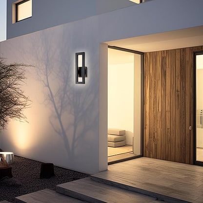 LamQee 14" Modern Outdoor Wall Lights, 3000K 1000LM Integrated LED Exterior Lighting Fixtures with Rectangle Frame, Matte Black Linear Outside Sconce Wall Mount for House Front Porch Patio Garage Door
