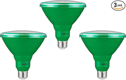 Sunlite 40245 LED PAR38 Colored Recessed Light Bulb, 15 watt (75W Equivalent), Medium (E26) Base, Floodlight, ETL Listed, Green, 3 Pack