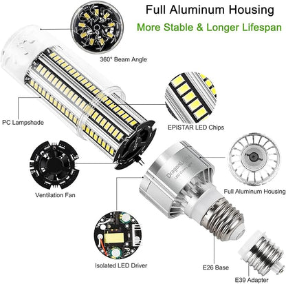 DragonLight 60W Corn LED Light Bulb (200 Watt Metal Halide/HID/HPS Replacement) E26/E39 Large Mogul Base LED Lamp 3000K Warm White 7,200LM