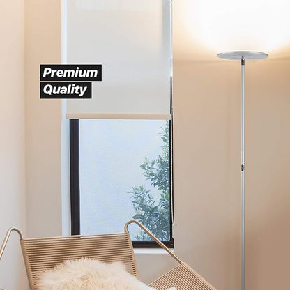 Brightech Sky Flux Dimmable LED Floor Lamp – Super Bright Floor Lamp with 3 Light Modes for Living Room, Office – Torchiere Standing Touch-Lamp, Tall Torch Lamp for Bedroom & Reading - Silver