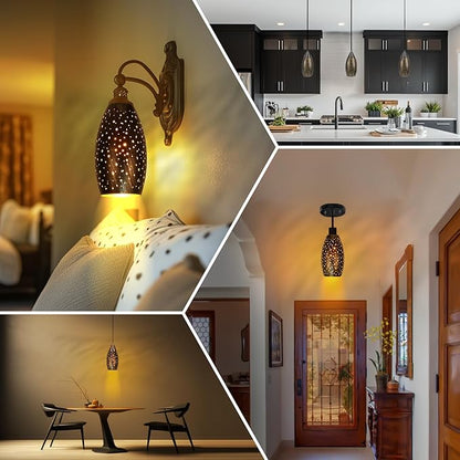 Pendant Light Shade Replacement with 1-5/8" Fitter, Metal Lampshade Height 7.8 in Diameter 4.7 in, Antique Bronze Oval Shaped Cover for Pendant Kitchen Wall Sconce Chandelier Vanity Light 1-Pack