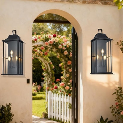 Patio Wall Light Fixture Outdoor Wall Lighting, 25" Large Outside Modern Wall Sconce Lantern, Industrial Porch Light Wall Mount, Waterproof Farmhouse Exterior Lamp 3-Light,Bulbs Not Included