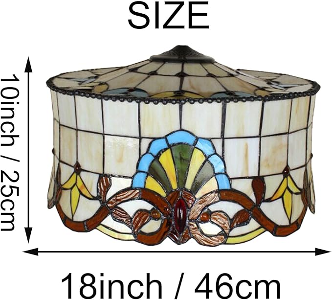 18 Inch Lamp Shade Replacement, Only Tiffany Style Stained Glass Lamp Chimney Straw Hat Floral Design, Baroque Rose Sunflower Orange Green Beige Fit for Table Lamp Pendant Light Floor Lamp,B