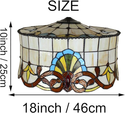18 Inch Lamp Shade Replacement, Only Tiffany Style Stained Glass Lamp Chimney Straw Hat Floral Design, Baroque Rose Sunflower Orange Green Beige Fit for Table Lamp Pendant Light Floor Lamp,B