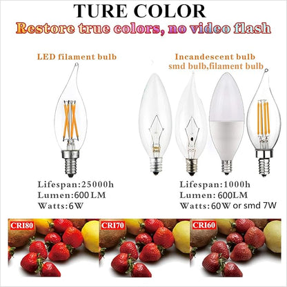 LiteHistory E12 led Bulb Dimmable 6W Equal 60 Watt LED Light Bulbs 2700K AC120V led Edison Bulb CA10 CA11 led Candelabra Bulb for Chandelier Light Bulbs and Ceiling Fan Light Bulbs 600LM Clear 12Pack