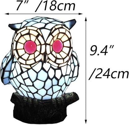 Bieye L10209 Tiffany Style Stained Glass Owl Accent Table Lamp with Handmade Lampshade, Suitable for Decorating Room (Blue)