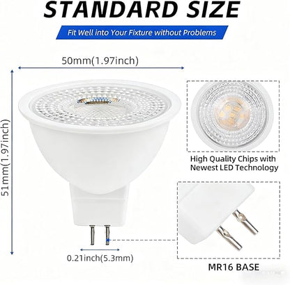 MR16 LED Bulb 50W Halogen Equivalent,3000K Warm White,5W MR16 GU5.3 12-36V AC&DC Spotlight Bulb,38° Beam Angle for Landscape,NO-Dimmable,12-Pack.