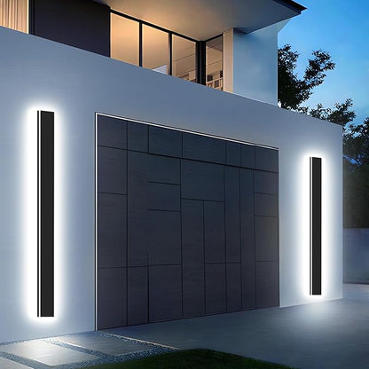 39inch 2pcs Modern Outdoor Wall Light,4.33 Inch Wide Dimmable Linear Outdoor Wall Sconce Waterproof Ip65,Black LED Long Outdoor Lights for Garage Front Door Exterior Wall Lights