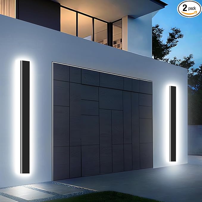 【Upgraded 31inch 2pcs Modern Outdoor Wall Light,4.33 Inch Wide Dimmable Linear Outdoor Wall Sconce Waterproof Ip65,Black LED Exterior Long Lights for Garage Front Door Exterior Wall Lights