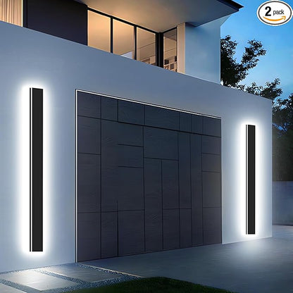 【Upgraded】 59inch 2pcs Modern Outdoor Wall Light,4.33 Inch Wide Dimmable Linear Outdoor Wall Sconce Waterproof Ip65,Black LED Exterior Long Lights for Garage Front Door Exterior Wall Lights