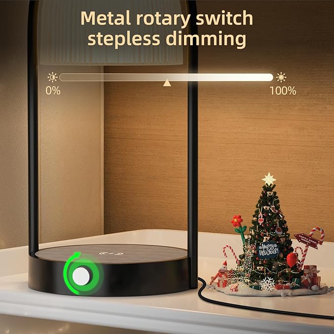 Koopala 15W Wireless Charging Bedside LED Table Lamps Set of 2, Modern Small Nightstand Lights with Type-C&USB-Port, Dimmable Night Desk Lamp for Reading Bedroom Dinner Living Room Home Office-Black
