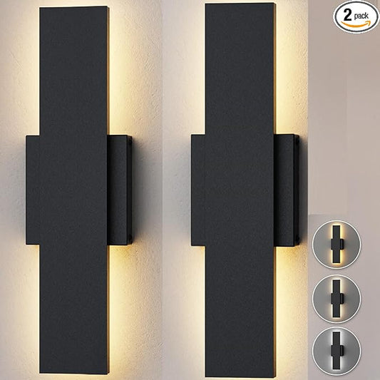 2 Pack 15.75 inch Modern LED Outdoor Wall Light, 3000K 4000K 5000K 10%-100% Dimmable Lights for Outside, IP65 Waterproof Exterior Long Wall Lights for House, Porch, Garage, Patio, Yard, Entrance Black