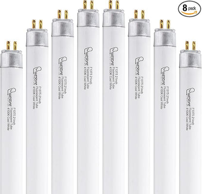8 Pack 21 Inch F13T5/CW Fluorescent Light Bulb, 4100K Cool White, T5 13 Watts Fluorescent Replacement Bulb for Counter and Cabinet Fixture, G5 Base
