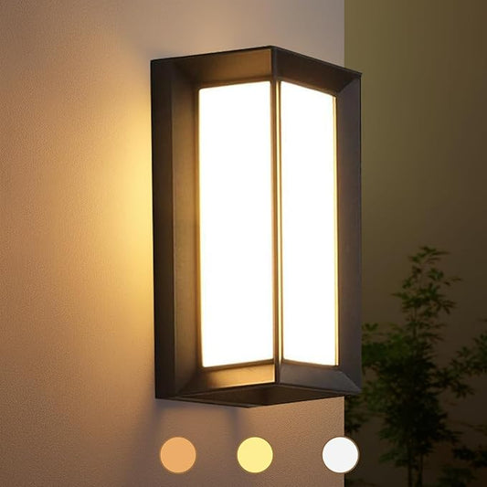 Porch Lights Outdoor Light Fixture, 12W Black Exterior Light Fixtures Wall Mount, 3-Color-Temp Adjustable Wall Sconce, IP65 Waterproof Outdoor Wall Lights for House Walkway Stairs