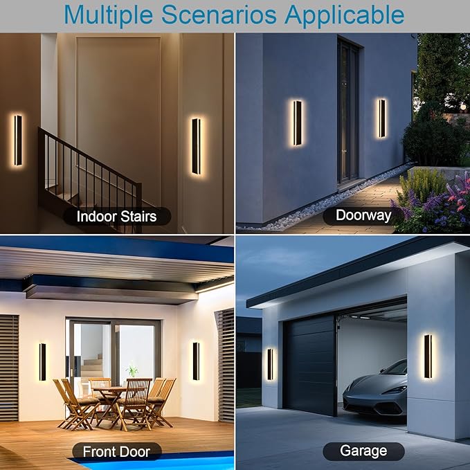 2PC 31.5inch Modern Outdoor Wall Lights, IP65 Waterproof Long Exterior Light Fixtures Wall Mount, LED Linear Outdoor Wall Sconce Lights, 3000K Outside Garage Lights for House Patio