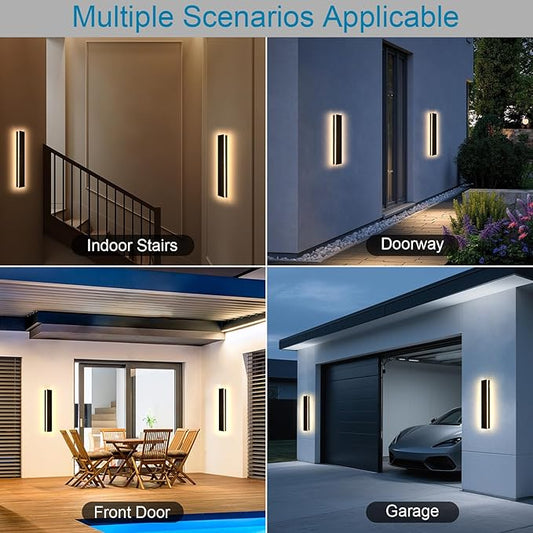 2pack 24inch Long Outdoor Wall Lights, IP65 Waterproof Wall Mounted Lights Black Porch Light LED Linear Exterior Wall Sconce Light 3000k Modern Outdoor Lights for House Garage Patio
