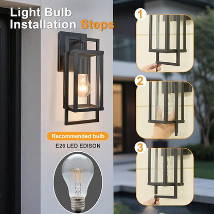 ALVIME Outdoor Wall Lights, Exterior Light Fixture, Waterproof Exterior Wall Sconce, Porch Outside Lights for House, Entryway, Front Door, Backyard, Patio, Garage, E26 Base&High Strength Clear Glass