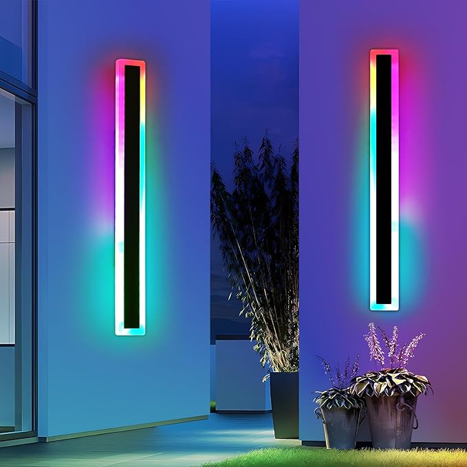 Mikeru 2pack 47.2inch Long LED Wall Light Fixtures, RGB Modern Outdoor Wall Sconce 10%-100% Dimmable Smart Outdoor Light Fixtures Wall Mount Featuring Multiple Modes and 12 Colors for Patio Entryway