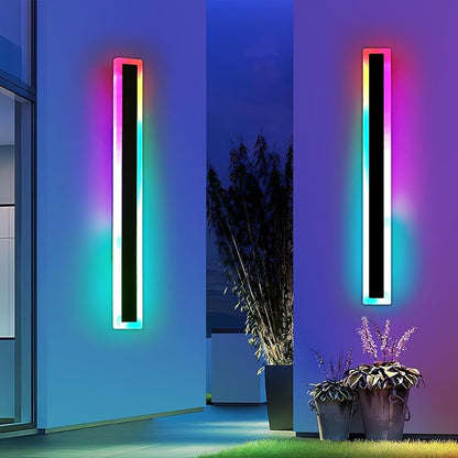 Mikeru 2pack 47.2inch Long LED Wall Light Fixtures, RGB Modern Outdoor Wall Sconce 10%-100% Dimmable Smart Outdoor Light Fixtures Wall Mount Featuring Multiple Modes and 12 Colors for Patio Entryway