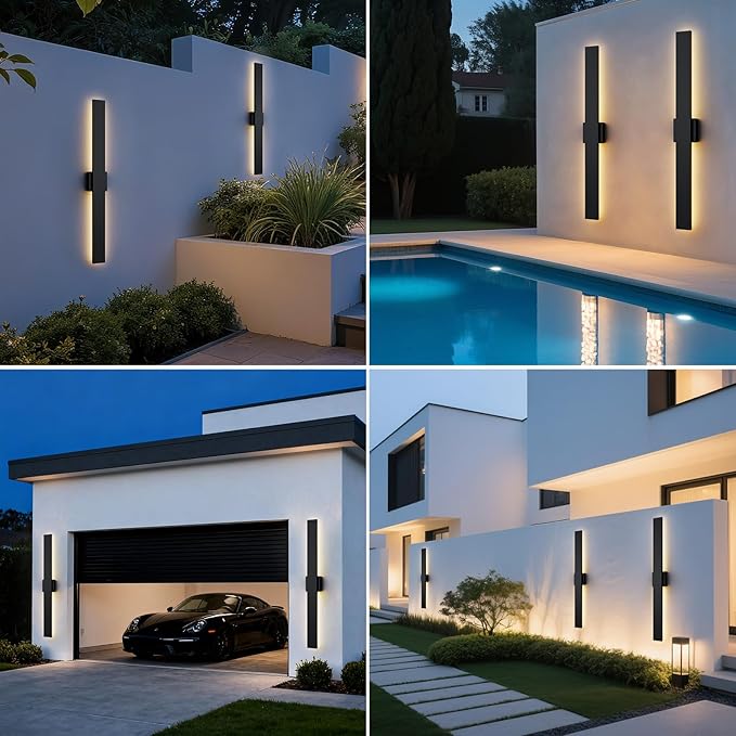 2 Pack 23.6 inch Modern LED Outdoor Wall Light, 3000K 4000K 5000K 10%-100% Dimmable Lights for Outside, IP65 Waterproof Exterior Long Wall Lights for House, Porch, Garage, Patio, Yard, Entrance Black