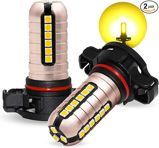PHINLION 2504 LED Fog Light Bulbs, 3000 Lumens Super Bright 12276 PSX24W Golden Yellow Fog Lights Replacement for Cars, Non-polarity, Pack of 2