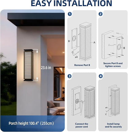 Outdoor Wall Lights for House, 23.6" Large Exterior Lighting Fixtures Waterproof, AC100–240V Modern Outdoor Wall Light, 3000K LED Front Porch Light, Garage Sconce Lights for Patio Front Door