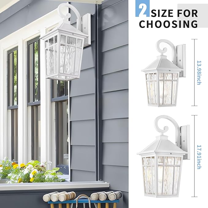 Darkaway Large Outdoor Wall Lights for House, 18inch Exterior Lighting Fixtures Wall Mount Outdoor Porch Lights Waterproof White Outside Sconce Lights with Water Ripple Glass for Patio Hallway Garage