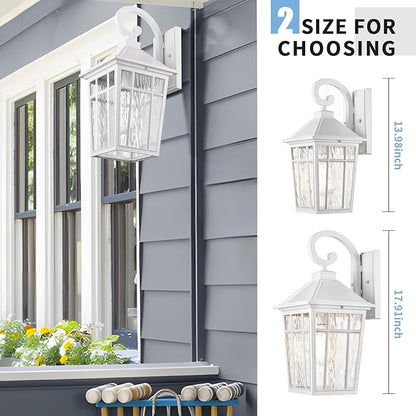 Darkaway Large Outdoor Wall Lights for House, 18inch Exterior Lighting Fixtures Wall Mount Outdoor Porch Lights Waterproof White Outside Sconce Lights with Water Ripple Glass for Patio Hallway Garage