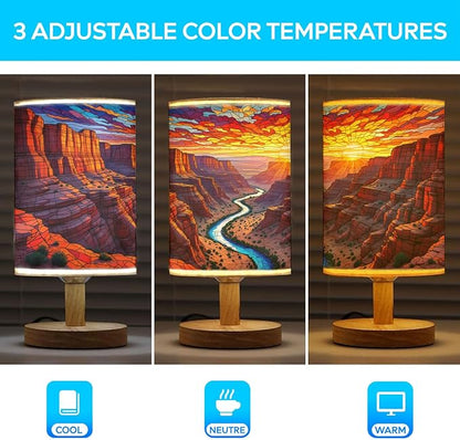 Red Canyon in The Wild West Table Lamp LED 3-Color Pressed Bedside, Red Canyon in The Wild West Shade Lamp with Wood Base for Bedroom Living Room Desk Office TL01