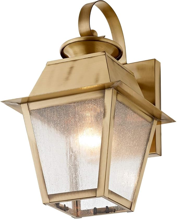 Livex Lighting 2162-01 Transitional One Light Outdoor Wall Lantern from Mansfield Collection Finish, Antique Brass, 7.5" W x 12.5" H