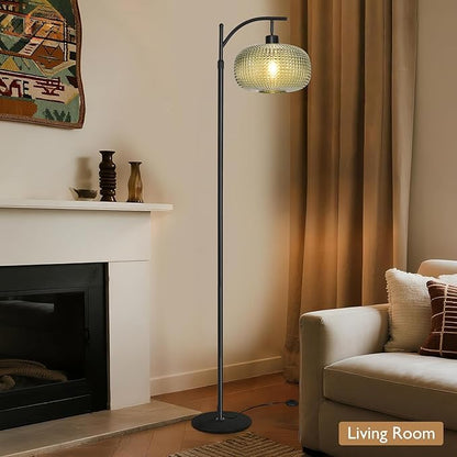 Floor Lamp for Living Room,Bedroom,Mid Century Modern Standing Lamp with Remote,Dimmable Brass Tall Lamp Dark Green Glass Lamp Vintage Retro Arc Floor Lamps Floor Light Boho Bohemian