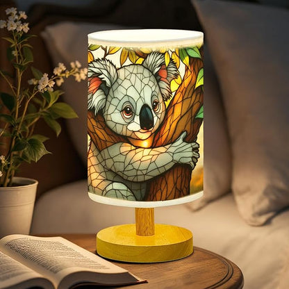 Koala Table Lamp LED 3-Color Pressed Bedside, Koala Shade Lamp with Wood Base for Bedroom Living Room Desk Office TL01
