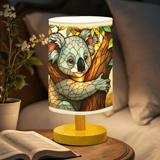 Koala Table Lamp LED 3-Color Pressed Bedside, Koala Shade Lamp with Wood Base for Bedroom Living Room Desk Office TL01