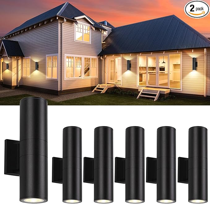 6 Pack 14inch Outdoor LED Wall Lights,Day White 4000K 1800LM Up&Down Outdoor Wall Light Aluminum Body Waterproof IP65 E26 Base led Porch Light for Wall Patio Garage Garden.