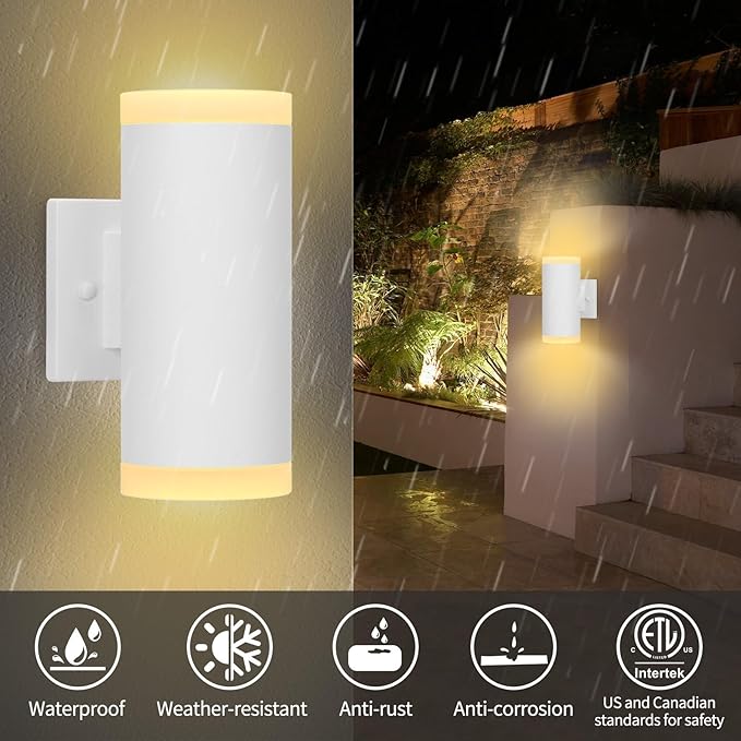 Outdoor Wall Lantern, ZUUKOLE Waterproof Exterior Wall Light, Anti-Rust Aluminum Wall Mount Lighting Cylinder Design – Up Down Wall Light fixtures for Porch, Patio or Garage, 2 Pack
