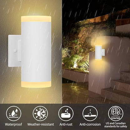 Outdoor Wall Lantern, ZUUKOLE Waterproof Exterior Wall Light, Anti-Rust Aluminum Wall Mount Lighting Cylinder Design – Up Down Wall Light fixtures for Porch, Patio or Garage, 2 Pack