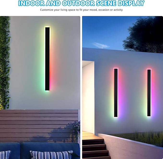 Modern Outdoor Wall Lights 35.4in Led Exterior Light Fixture 2-Pack GRB Long Wall Light Frosted White Acrylic Outdoor Sconce Lighting for Garage Entry House