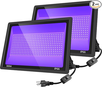 Black Lights 600W LED Black Purple Lights Flood Light with Plug for Blacklight Party, Stage Lighting, Aquarium, Body Paint, Fluorescent Poster, Neon Glow in The Dark Night (2 Pack)