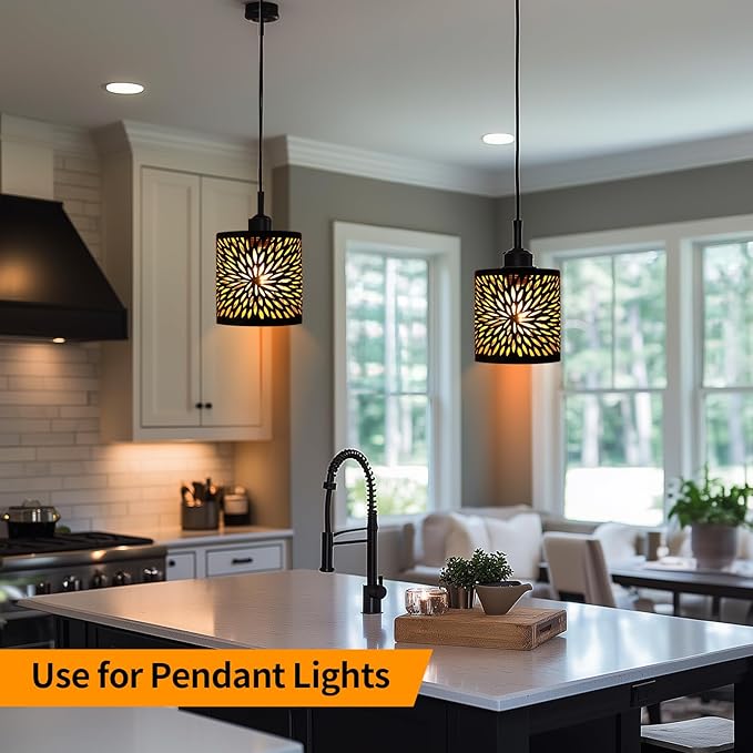 Metal Pendant Lamp Shades Set of 2, Cylinder Lamp Shade Light Fixture Replacement Metal Globe with 1-5/8-Inch Fitter Opening, Diameter 4.75” Height 5.0"