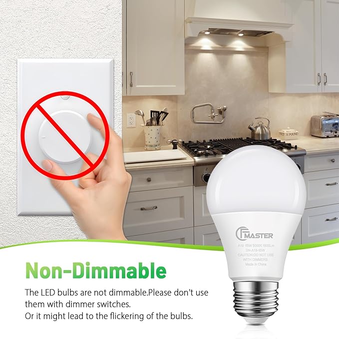 A19 LED Light Bulb, LED Bulbs 100 Watt Equivalent, 5000K Daylight Light Bulbs, 1500 Lumens, E26 Standard Base Lightbulb, Non-Dimmable 15W Bright White Bulbs for Home, ETL Listed(4-Pack)