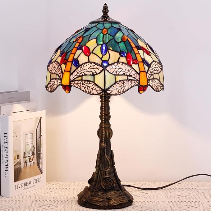 Table Lamp Base Replacement Only, Wide 6 Height 19 Inch, Fit for 8, 10, 12 Inch Tiffany Style Stained Glass Lampshade, Dark Bronze Finish,Resin, Push Switch On Cord(E (W6H19 Inch))
