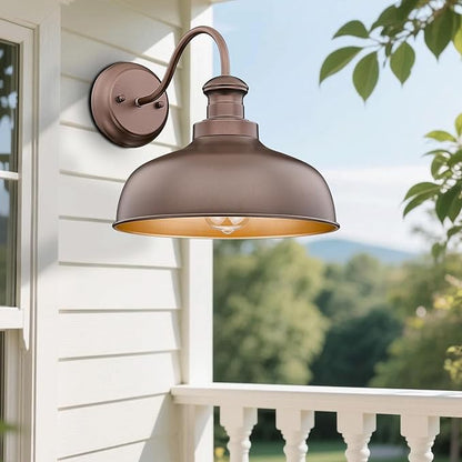 Outdoor Farmhouse Barn Light, Outside Wall Sconce, Weather Resistant Anti-Rust Farmhouse Exterior Wall Light, Outdoor Lantern Lamp for Porch, Garage, Patio, Entryway (Oil-Rubbed Bronze, 2 Pack)