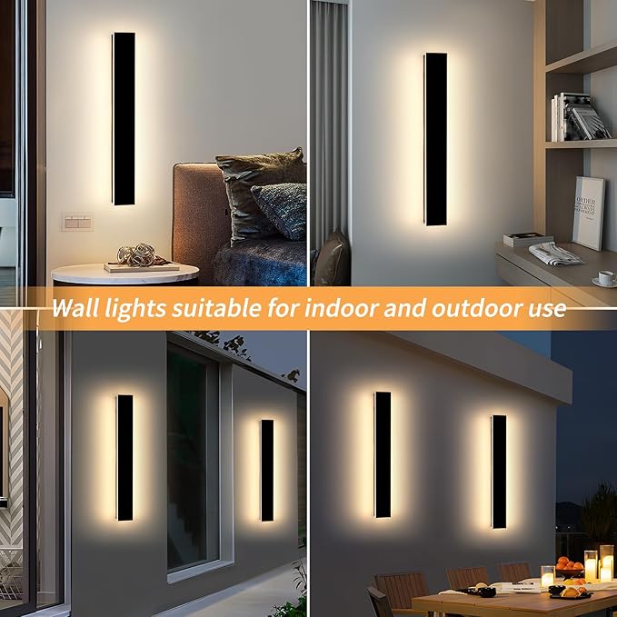 Mikeru 23.6inch Outdoor Wall Light Fixtures, 10%-100% Dimmable Black Exterior Wall Sconces, 3000k-6000k Acrylic Invisible Outdoor Lights for Porch Modern Exterior Wall Lights for House