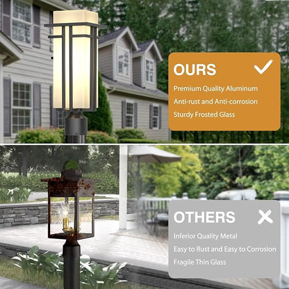 Outdoor Post Light Fixture - Aluminum Lamp Posts Outdoor Lighting, Outdoor Lightpost Lantern with 3-Inch Pier Mount Base Outside Pole Lighting for Porch Garnden (17.3''H, 1 pc)