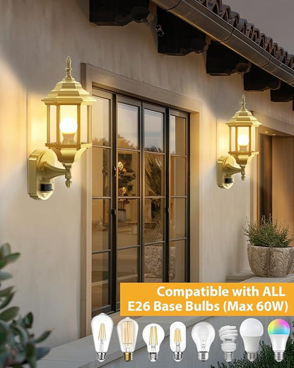 Redluck Motion Sensor Outdoor Lights, 2 Pack 16 inch Dusk to Dawn Outside Porch Lights, Waterproof Anti-Rust Aluminum Outdoor Wall Lights Exterior Lighting Fixtures for House, Garage, Front Door, Gold